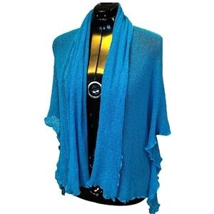 Beau et Fou Relaxed Fit Lagenlook Lightweight Open Cardigan in Turquoise